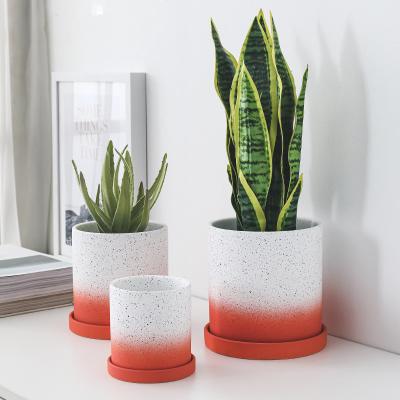 China Eco-friendly creative desktop pot succulent household round Nordic ceramic flower pot with tray for sale