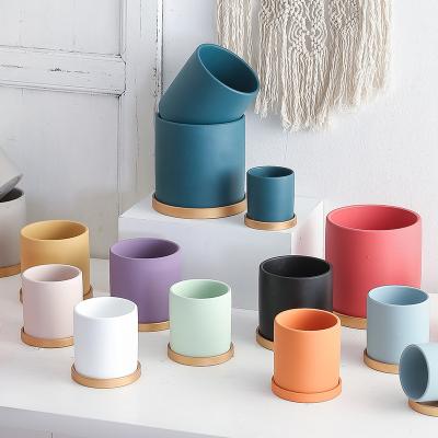 China Modern Colorful Eco-friendly Matt Ceramic Indoor Planter Pot Cylinder Container Large 4.3 Inch Ceramic Flower Pots for sale