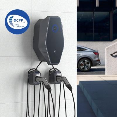 China Electric Vehicle Car Charging Station Smart Gun 14kw Dual Wallbox Floor Type - 2 IEC 62196 Wall Electric Vehicle AC EV Charger For Home for sale