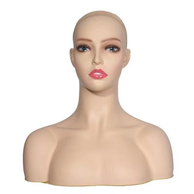 China Wholesale Realistic Makeup Female Realistic Female Eyelid Hair Shoulder Display Stand Wigs African American Mannequin PVC Smile Human Male Head for sale