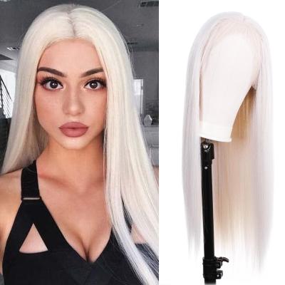 China Body Wave Women Wig White Straight Blonde Long Part Synthetic Hair Cosplay Wigs for sale