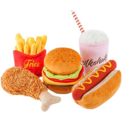 China Viable Pet Toys Set Stuffed Interactive Fried Chicken Hot Dog Squeaky Fries Burger Chew Dog Toys For Pet Toys for sale