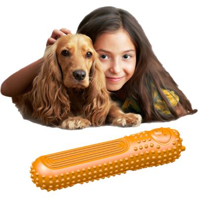 China Amazon Viable Rubbery Teeth Cleaning Bar Molar Bone Shape Wholesale Teeth Cleaning Squeaker Strip Dog Pet Toy for sale