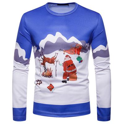 China Anti-wrinkle OEM Factory Customized 3D Funny Christmas O-neck Mens Long Sleeve Colorful Digital Printing Tops T-Shirt For Men for sale