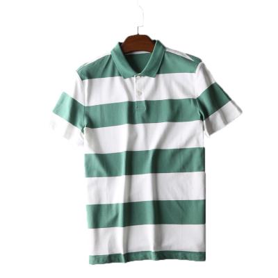 China 2021 Casual Polo Shirts Thick Striped Retro Style Polo Custom Plus Size Mens Youth Pop Cotton Light Green Adult Compressed &White for sale