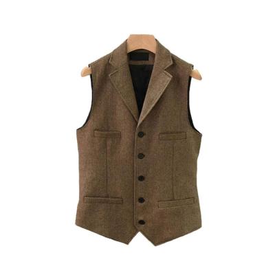 China Anti-Wrinkle Factory Customized Mens Suit Vest Collar Business Slim Fit Notched Notched Vintage Tweed Herringbone For Groom Wedding Coat for sale