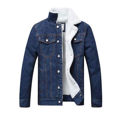 China 2020 Fashionable Men's Breathable Fleece Jean Jacket Winter Cotton Sherpa Striped Denim Trucker Jacket for sale