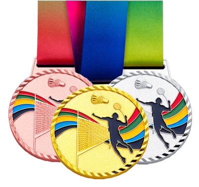 China America Manufacturer Custom 3D Gold Metal Medalla Badminton Silver Bronze Zinc Alloy Sport Medal With Ribbon for sale