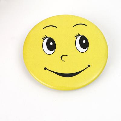 China Plastic Art Custom Logo Tinplate Badge Folk Cute Smile Face Round Badge With Safety Pin for sale