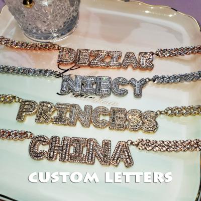 China Hiphop CZ Diamond Necklace Jewelry Custom Baguette Letters Pendant Necklace for sale