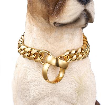 China Dogs Personalized Large Luxury Dog Collar Chain 14mm Gold Stainless Steel Cuban Link Heavy Chain Choke Custom Made for sale