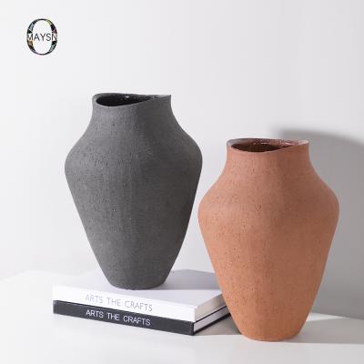 China Minimalist Natural Rustic Home Accessories Clay Style Products Home Vintage Clay Color Decoration Modern Ceramic Vase for sale