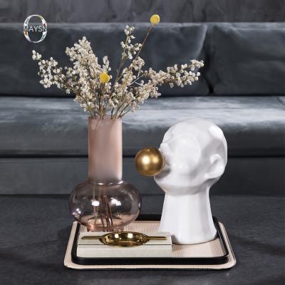 China Ceramic Vase Home Decor Human Face Art Sculpture Home Ornament Modern Home Article Table Accessories Minimalist Pink Glass White for sale