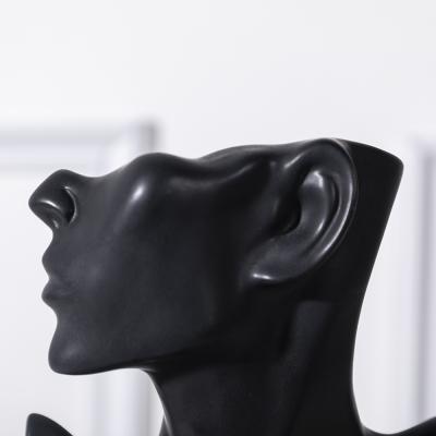 China Minimalist Black Ceramic Statues Tabletop Home Decor Accessories Home Decor Sculpture Lady Face Ceramic Decoration for sale