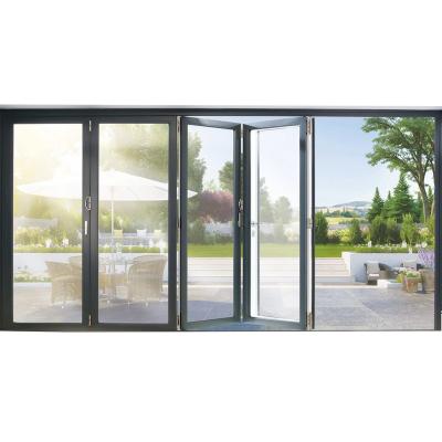 China Folding Screen Wholesale Exterior Patio Black Folding Door As2047 Australia Aluminum Frame Glass Stack Accordion Doors Folding Bifold Door for sale