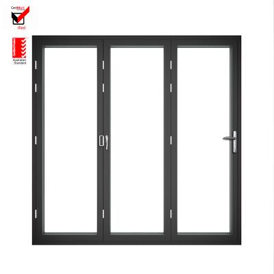 China Waterproof Australian Standards Patio Soundproof Bifold Doors Tempered Glass Aluminium Folding Patio Aluminum Folding Doors for sale