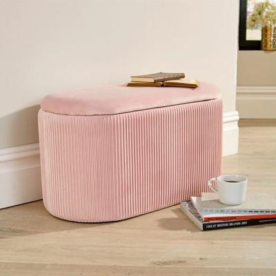 China Hot Selling Pink Velvet Bedroom Storage Stool Luxury Round Stool Stool for sale