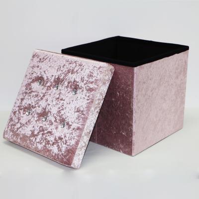 China Modern Adjustable (Height) Pink Fabric Velvet Stools Storage Box Sneak Supply High Quality Simple Stool Space Saving for sale