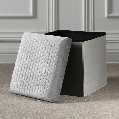 China BSCI Factory Foldable Folding Gray Storage Ottoman Velvet Storage Stools BSCI Factory Drop Shipping Foldable Seat for Kids Children for sale