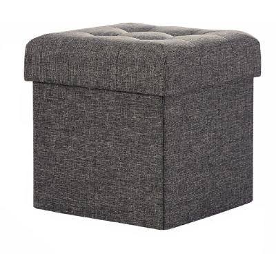 China Foldable Seat Fabric Cover Square Padded Ottoman Fabric Storage Foldable Stool for sale