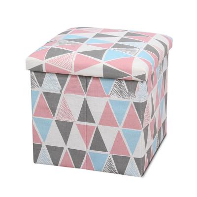 China Foldable Geometric Print Living Room Furniture Stool Chair Printed Foldable Storage Stool for sale