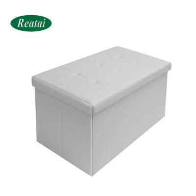 China Foldable White PVC Fabric Storage Stool Fashion Comfortable Soft Bench For Living Room for sale