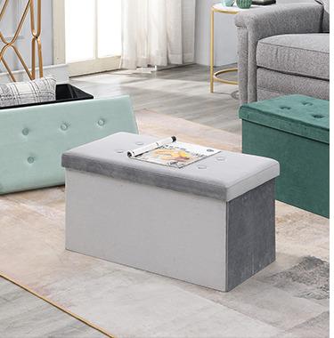 China (Size) Modern Adjustable High Quality Customizable Foldable Storage Velvet Upholstered Bedroom Storage Stool Bench for sale