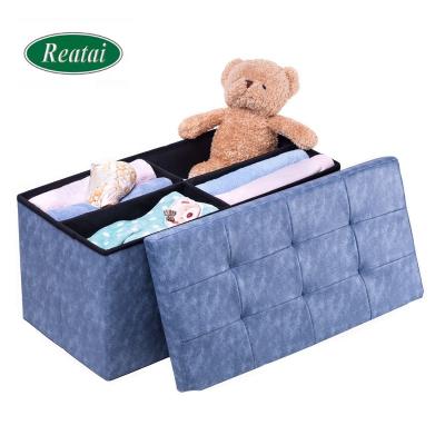 China Reatai Foldable Hot Selling PVC Leather Multicolor Foldable Stool Long Storage Box For Long Clothes Bench for sale