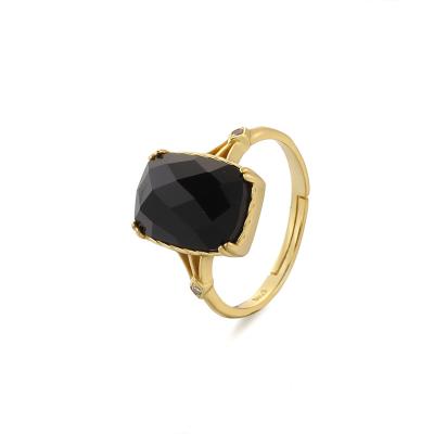 China FEI XUN CLASSIC Fashion Sterling Silver 925 Jewelry The Silver 18k Gold Gem Black Ring Adjustable Popular Jewelry Gifts for sale