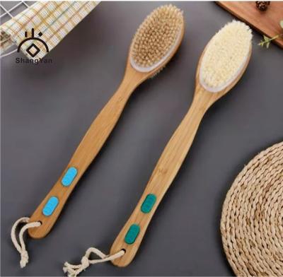 China All Body Long Handle Silicone Brush Natural Anti-Slip Double Sided Head Bamboo Brush With Stiff Soft Natural Bristles Back Scrub For Shower for sale