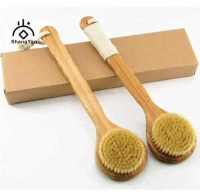 China All Logo Long Handle Gentle Exfoliating Natural Custom Shower Body Back Dry Skin Gently Stiffen Scrubber Bath Bamboo Brush for sale