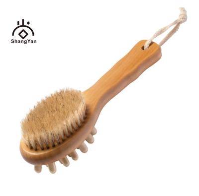 China All Long Natural Natural Double Handle Massage Head Boar Bristle Personalized Bath Brush Wet Dry Skin Bath Brush Body Care Brush for sale