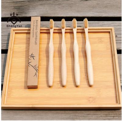 China Disposable Custom Shape Handle Soft Bamboo Bristle Pin Toothbrush Fiber Laser Logo Printing Soild Wood Calabash for sale