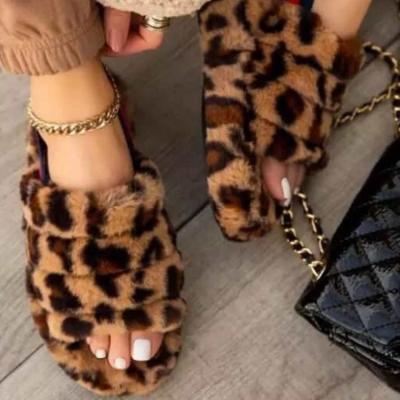 China Fashion Trend Fashion Faux Fur Home Cotton Leopard Colorful Soft Slips Winter Women Warm Slippers for sale