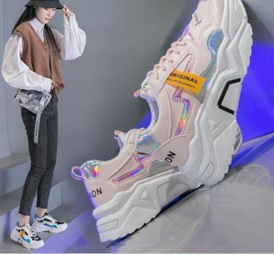 China Lightweight Breathable Women Chunky Sneakers Shoes Unisex Rainbow Color Platform for sale