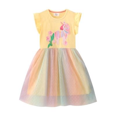 China Unicorn Summer Suits Anti-wrinkle Floral Print Anti-wrinkle Children Sportswear Babies Candy Outdoor One-Piece Dress for sale