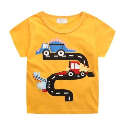 China Floral Print Anti-Shrink Cartoon Anti-Shrink Summer Cartoon T-shirt Kids Outdoor Casual Shirt For Baby Children Beach Cotton Kid Boys Clothes for sale