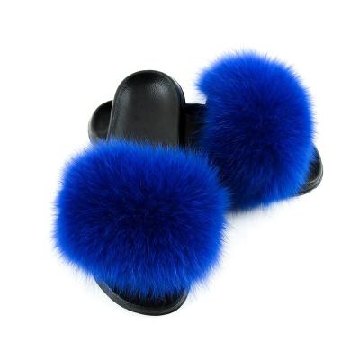 China Waterproof Women Fashion Raccoon Fur Soft Sandals Wholesale Women's Lady Shoes OEM Fur Women Candy Color PVC/EVA Slipper Slides Sandals for sale