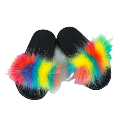 China Girlsboys Waterproof Wonderful Waterproof Shoes Multi Color Fur Sandals Slides Faux Fur Slipper Children Anti-skin Hairy Outdoor Indoor Children Shoes for sale