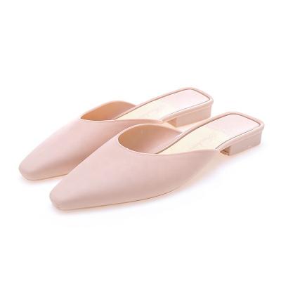 China Wholesale Waterproof Platform Flat Slip On Beach Shoe Summer Square Heel Pointed Toe Women Pvc Sandals Slip On Mule Shoes Women for sale