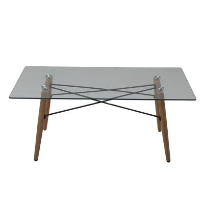 China Modern Home Glass-Glass Wooden Legs Coffee Table for sale