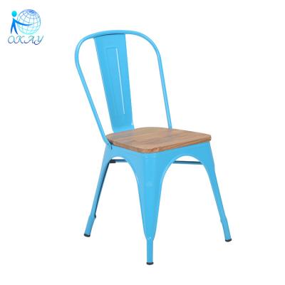 China Morden Blue Wooden Seat Modern Metal Chair for sale