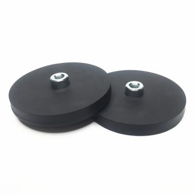 China Magnet Diameter 66mm Industrial Rubber Coating Magnet With Screw Holes Magnetic Force Permanent Magnet for sale