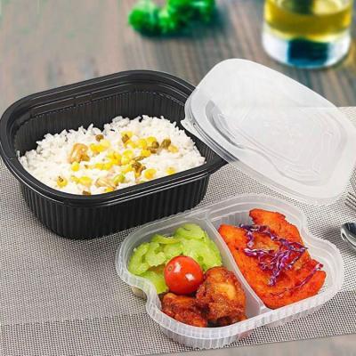 China For Fast Food 1000ml Oval Takeaway Bento Food Box Double Layers Disposable Thermoformed Trays With Liner for sale