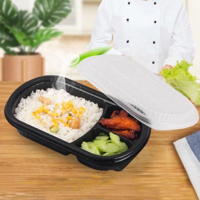 China For Food Fast Food 900ml Rectangular Oval Shape PP Plastic Trays 3 Compartments Take Out Food Container for sale