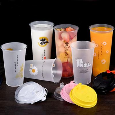 China Single Wall Injection Molding Bubble Tea Cups 90mm PP Wall Outdoor Disposable Strong Juice Cups Plastic Frosted Milky Tea Cups for sale