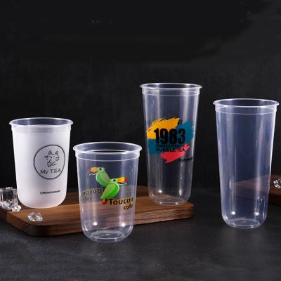 China Custom Logo Milky Tea Cups Single Wall 500ml 700ml U Shape PP Cups Bubble Strong Tea Wall Juice Cups for sale