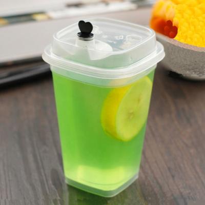 China Creative Single Wall Square Strong Juice Cups Disposable Bubble Tea Milky Tea Cups With Square Lids for sale