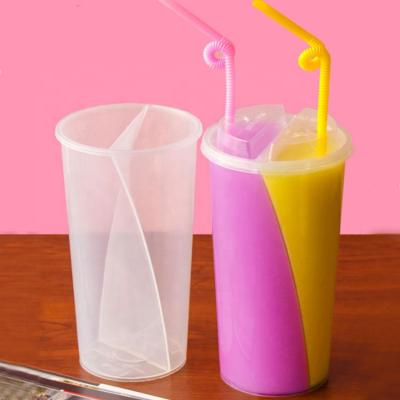 China Single Wall Creative Couples Sharing Disposable Plastic Transparent Thickened Cups Milk Tea Cups Drinkware Cups 700ml for sale