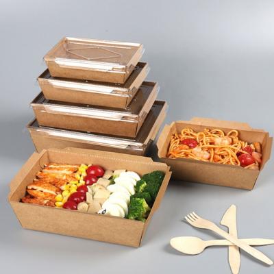 China Disposable Paper Box Disposable Brown Salad Fried Chicken Salad Food Takeaway Paper Containers With PET Cover for sale